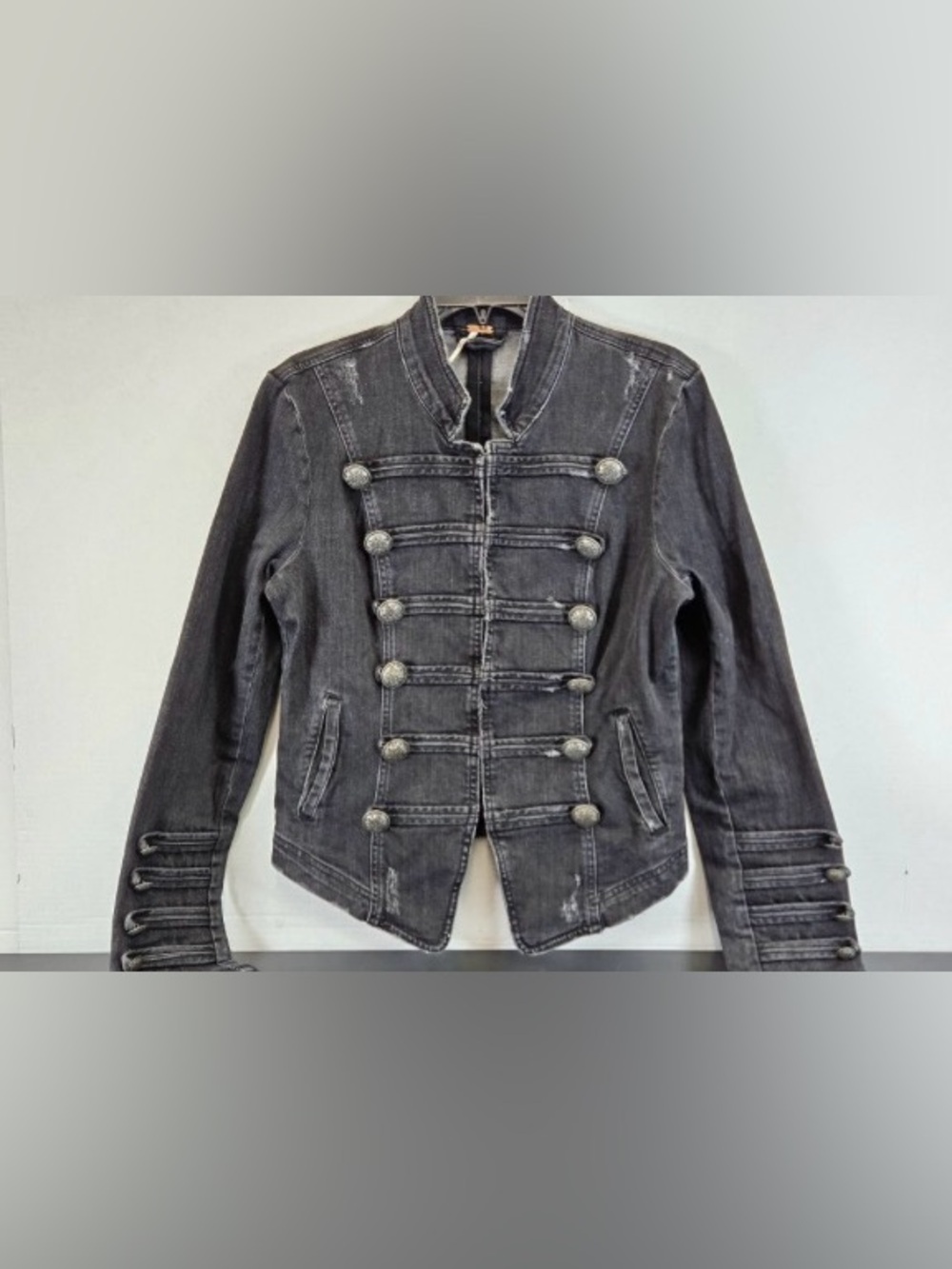 * Sold Out * Free People Womens Charcoal Military-Style Denim Jacket